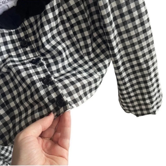 BCBGeneration Crop Top Ruffled Gingham Black White Blouse Top Shirt Sz S NWT $78 - Picture 10 of 13